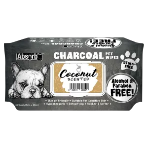 Absorb Plus Charcoal Pet Wipes Coconut Scented 15cm x 20cm - 80sheets