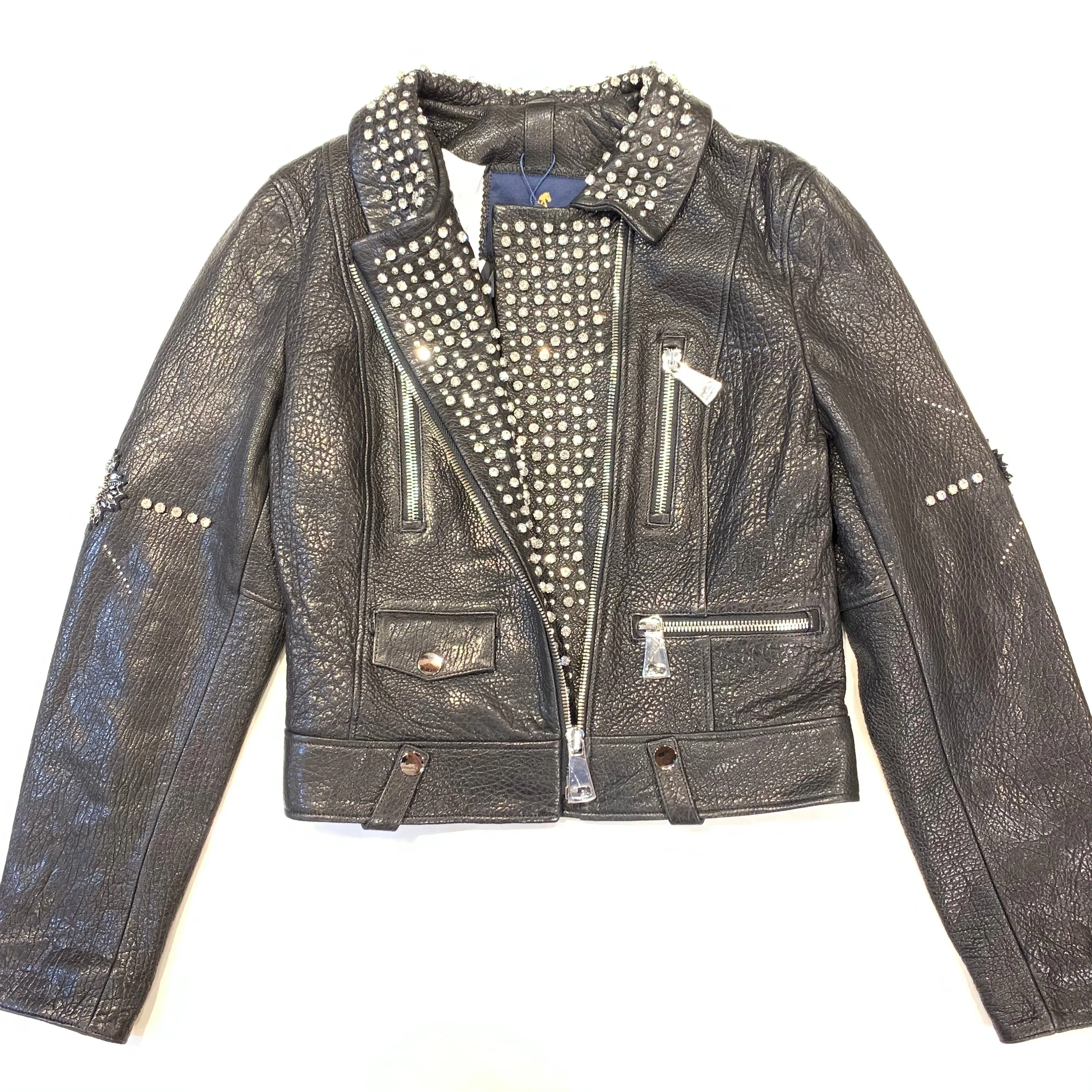 Barya NewYork Ladies Black Crystal Spiked Biker Jacket