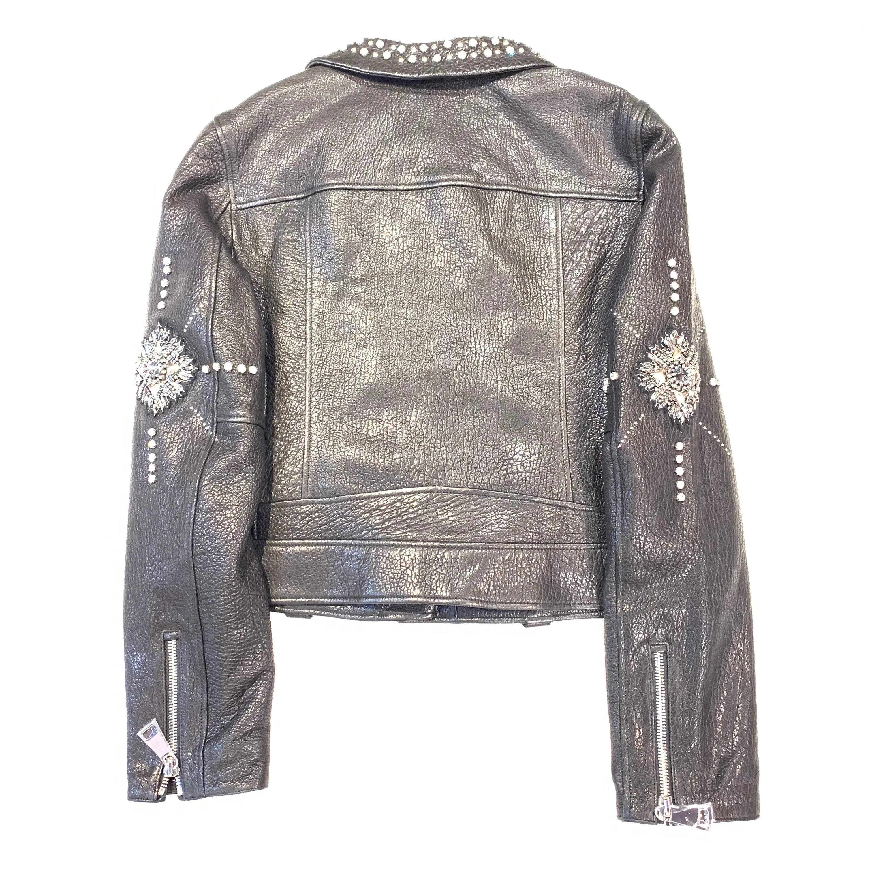 Barya NewYork Ladies Black Crystal Spiked Biker Jacket