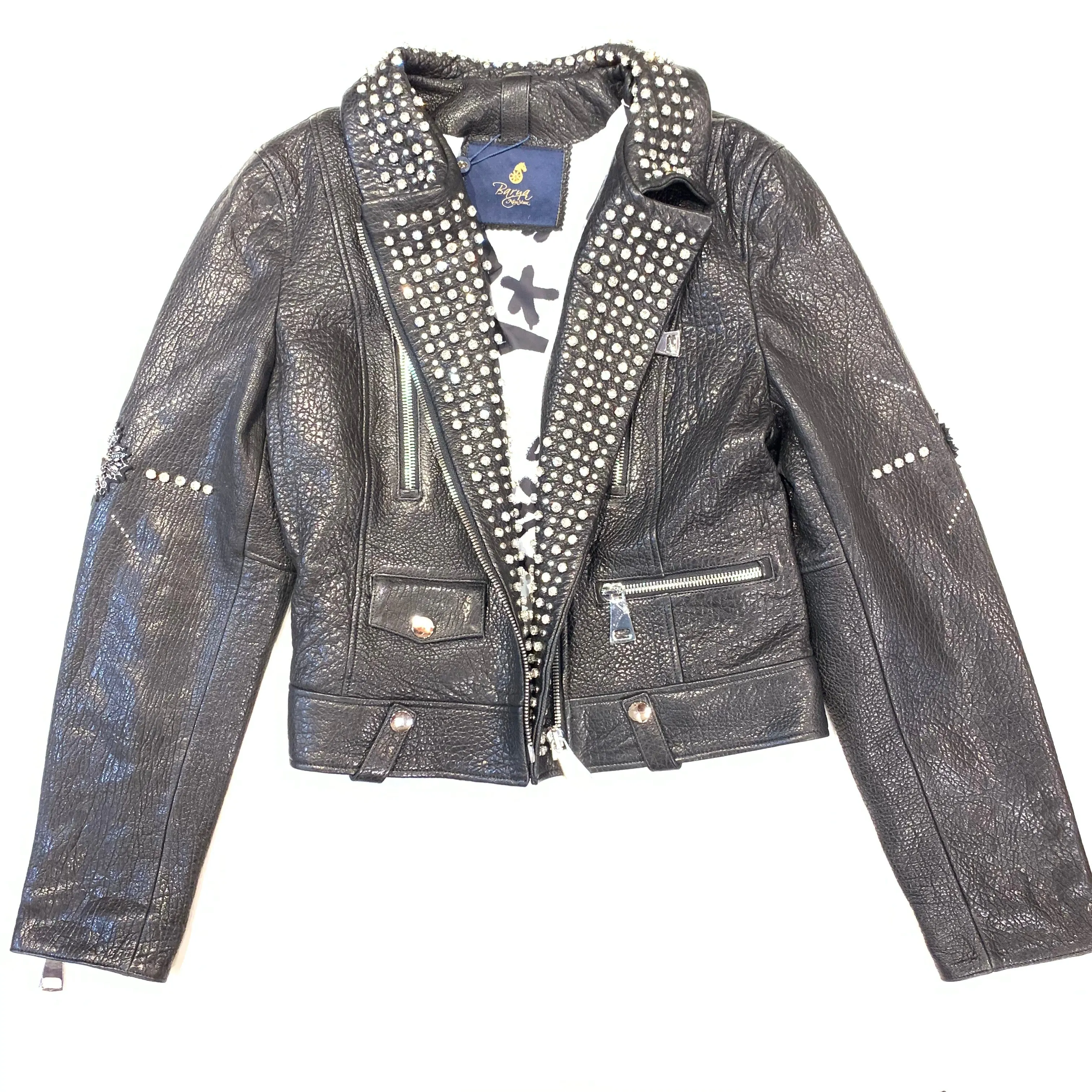 Barya NewYork Ladies Black Crystal Spiked Biker Jacket