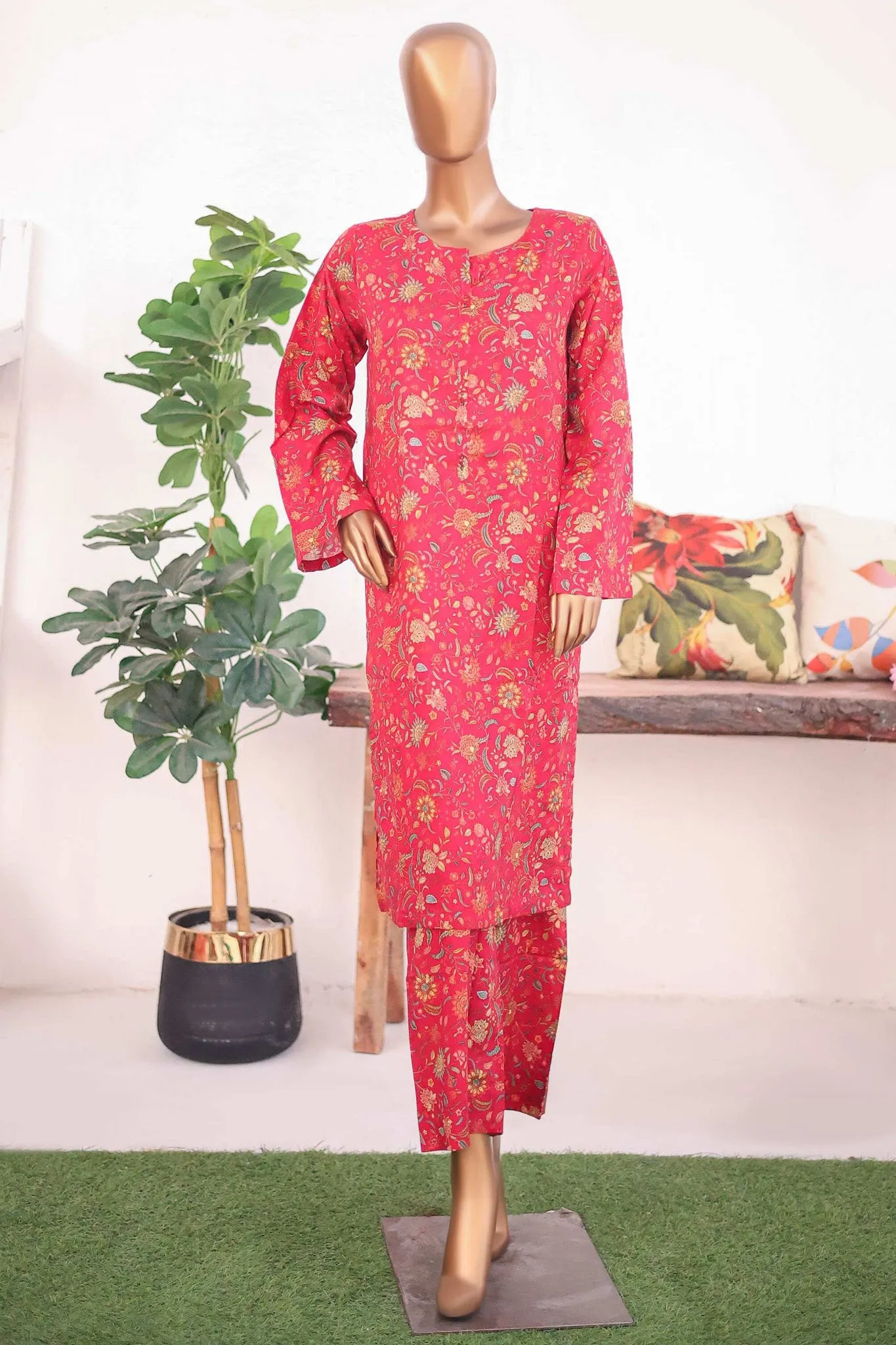 Bin Saeed Stitched 2 Piece Co Ords Cotton Vol-03 Collection'2024-WCK-1085-Maroon