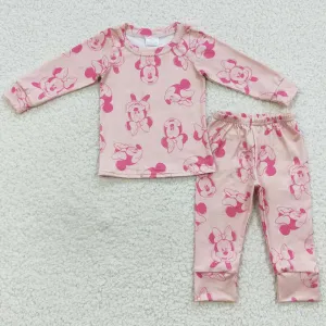 Boutique Girls Pajamas Pink Cartoon Print Cute Sleepwear Sets GLP0586 BLP0233