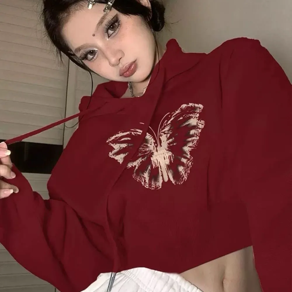 Butterfly Print Crop Hoodie