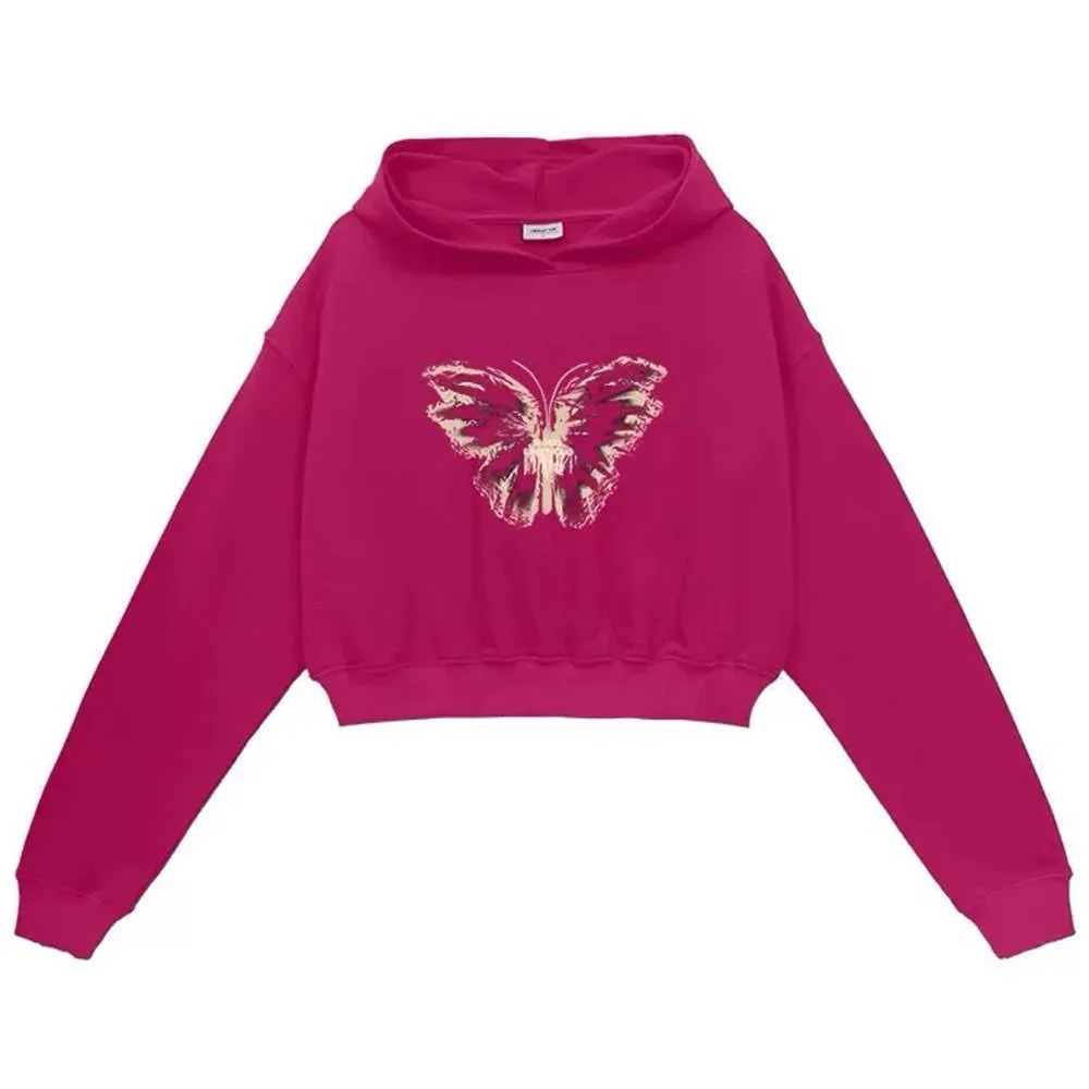 Butterfly Print Crop Hoodie