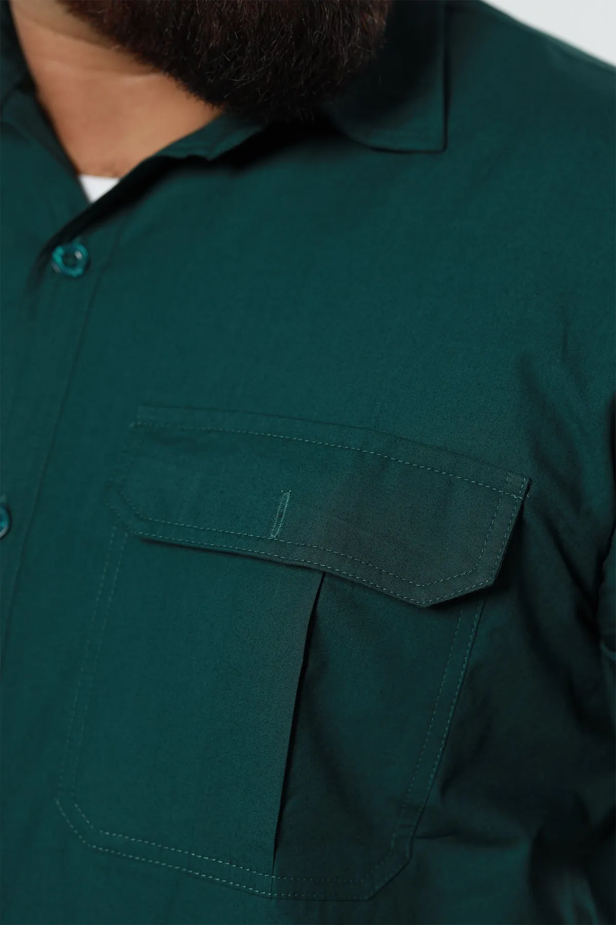 Casual Bottle Green Poplin Shirt (Plus Size) - P22 - MS0012P