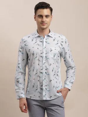 Cotton Modal White Digital Printed Slim Fit Full Sleeve Casual Shirt