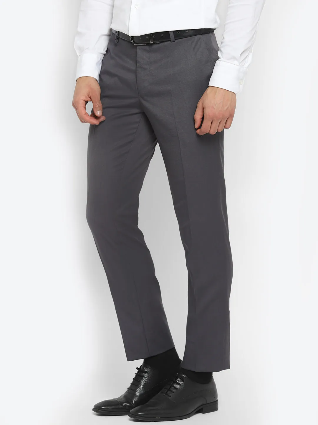 Dark Grey Slim Fit Self Design Trouser