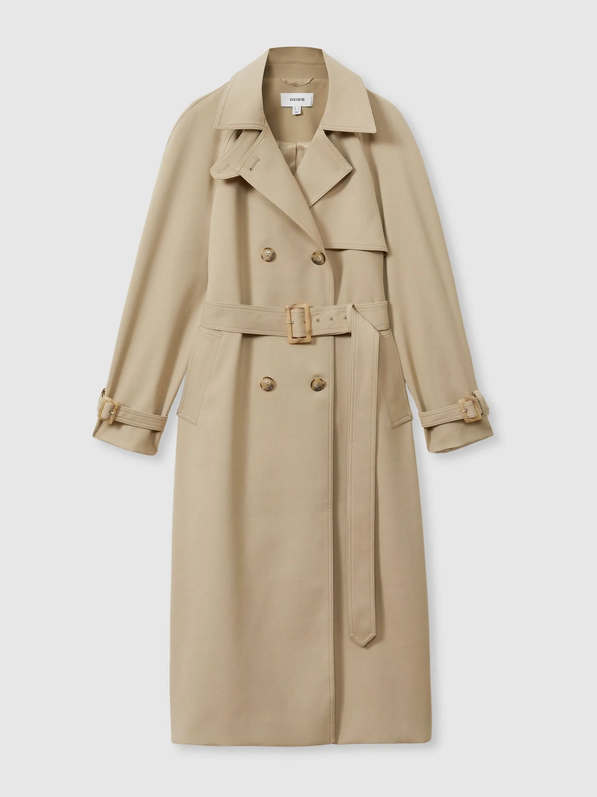 Double breasted belted trench coat