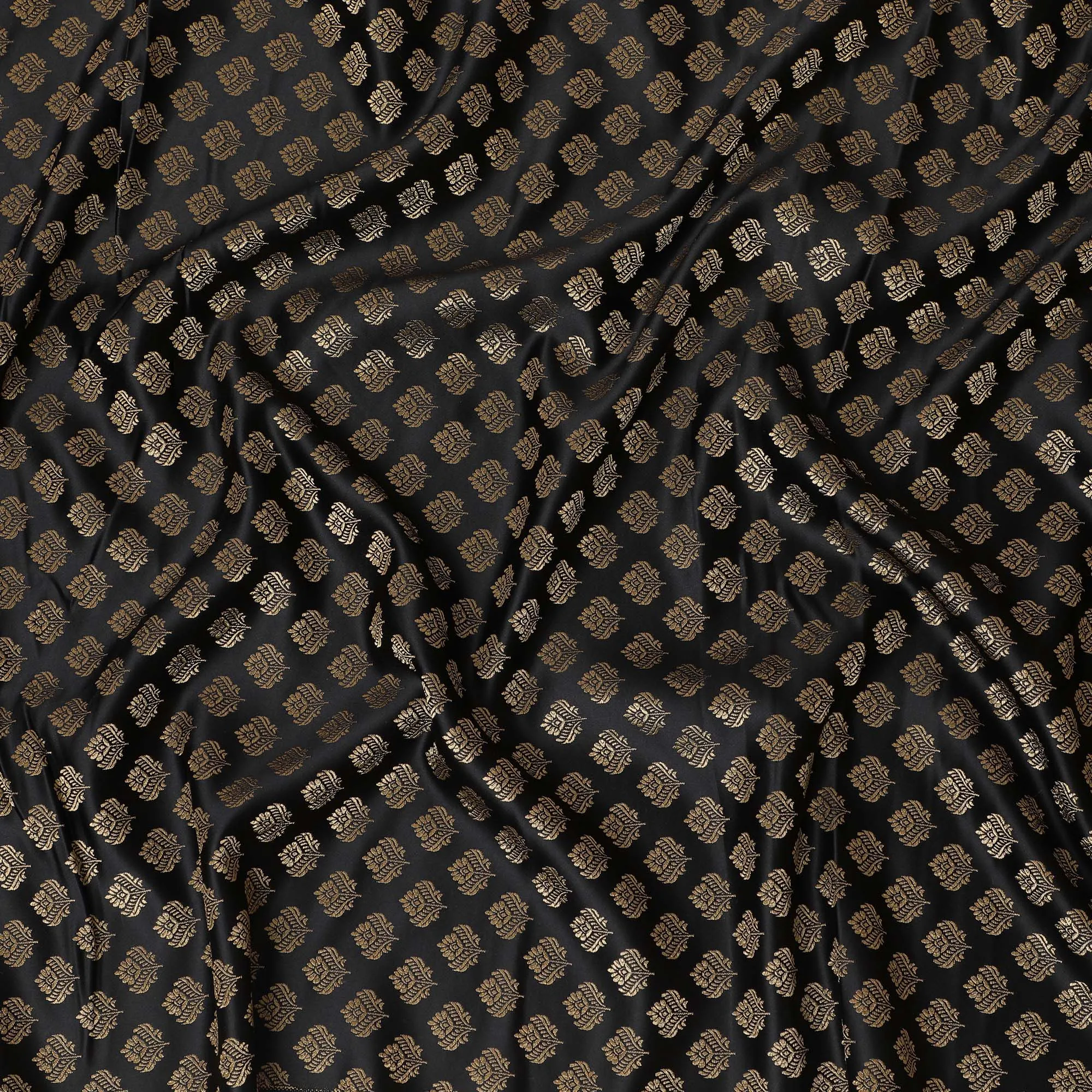 Elegant Black and Gold Synthetic Brocade Fabric with Intricate Floral Pattern â€“ 140 cm Width-D19377