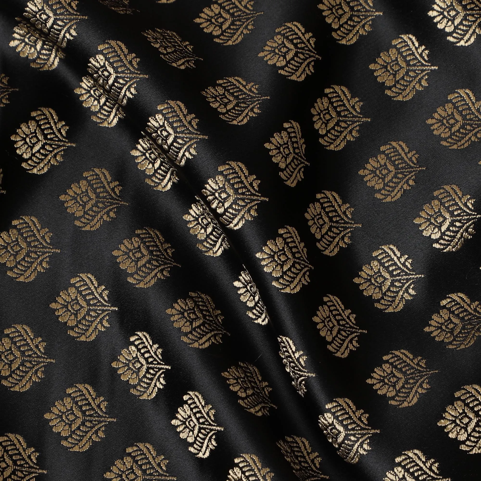 Elegant Black and Gold Synthetic Brocade Fabric with Intricate Floral Pattern â€“ 140 cm Width-D19377