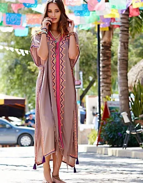 Embroidery ankle length boho cape style bohemia dress