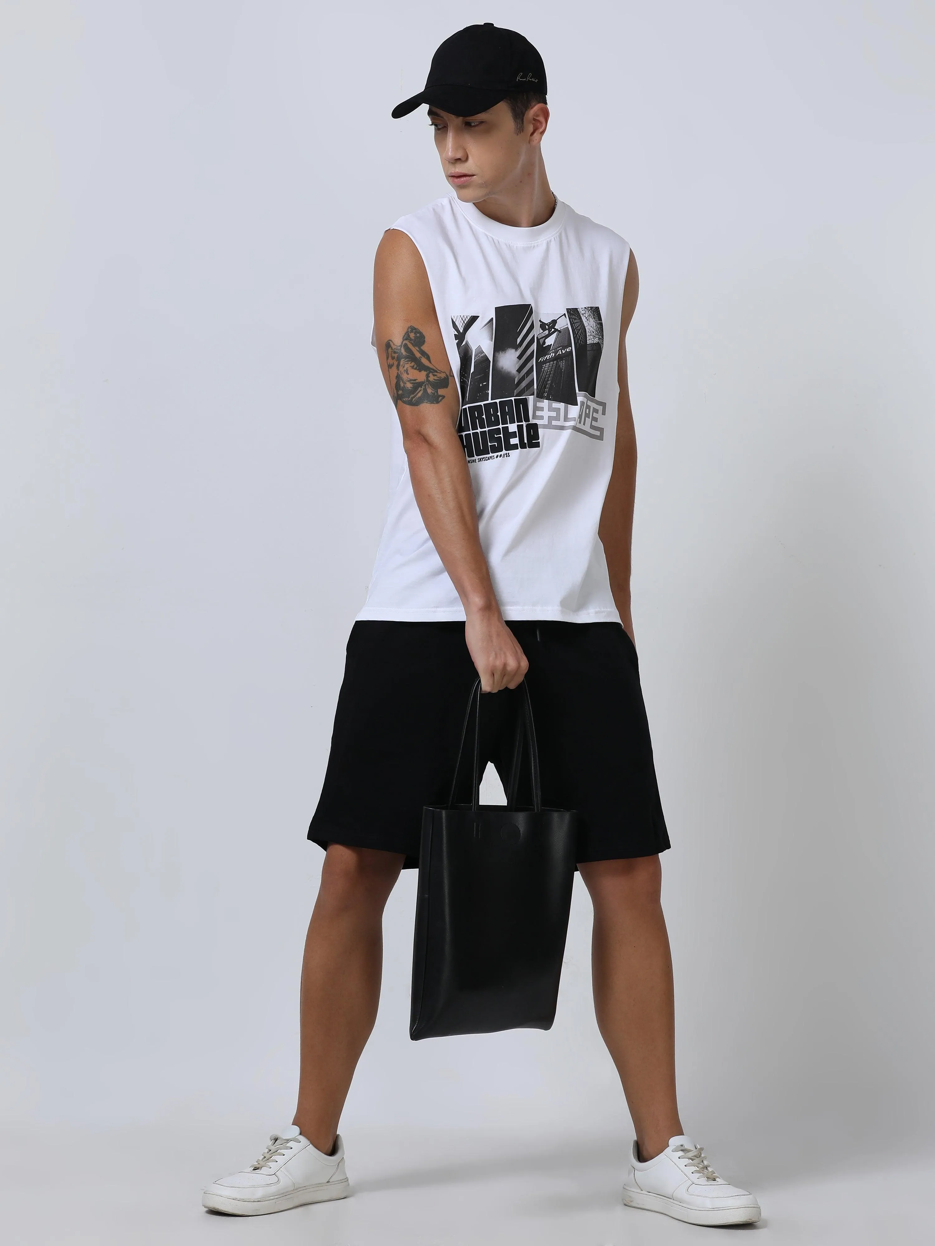 Escape Printed Sleeveless T-Shirt White