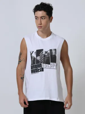 Escape Printed Sleeveless T-Shirt White