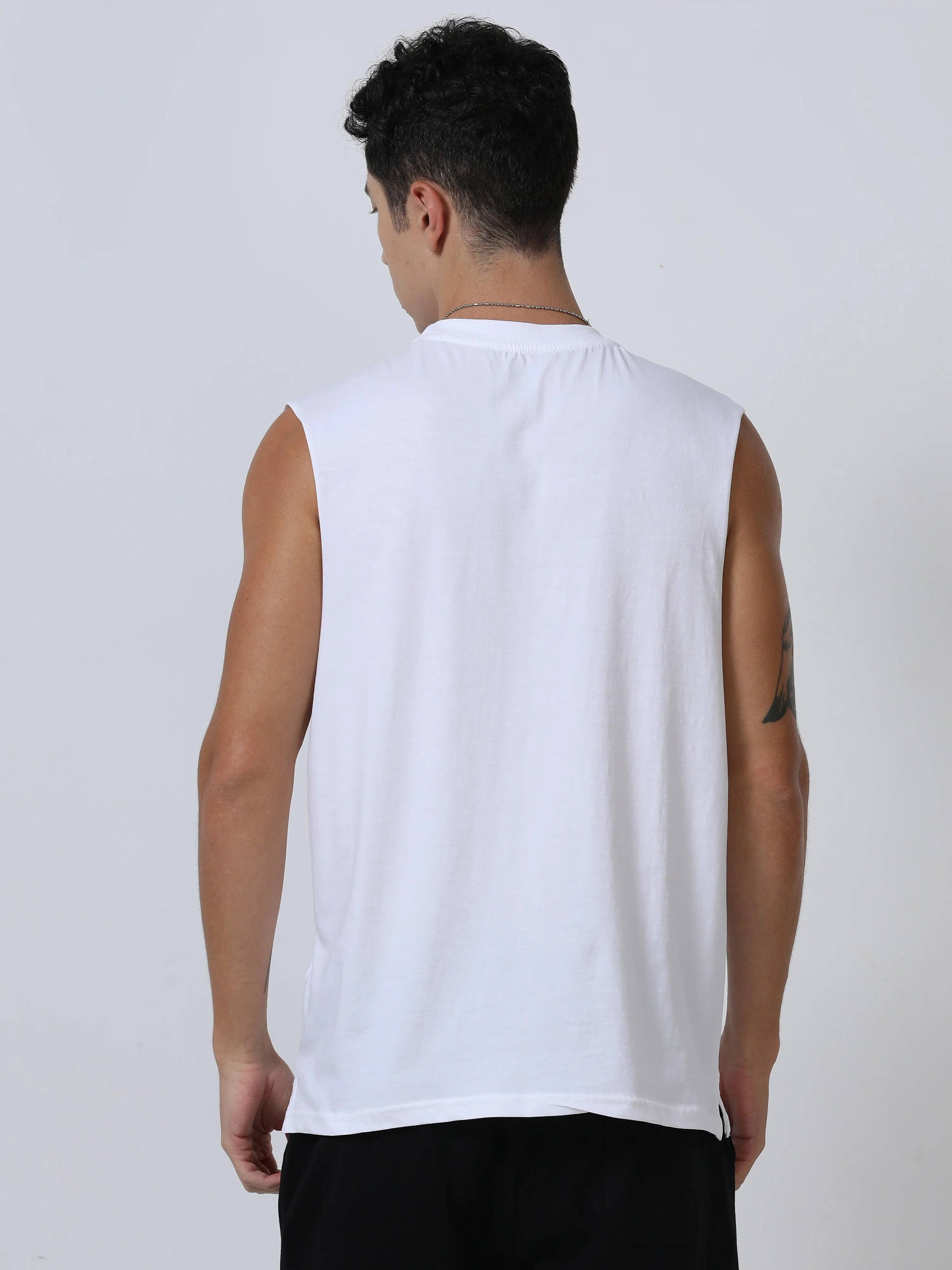 Escape Printed Sleeveless T-Shirt White