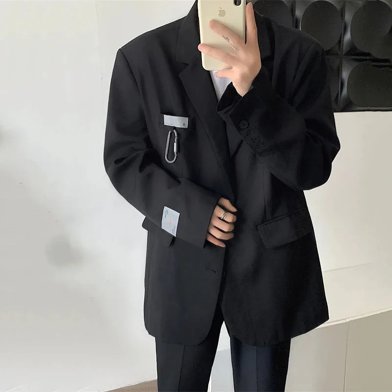 Fashion Men's Suit Metal Buckle Design Single Breeasted Casual Solid Color Male Coats Autumn Trendy 9C6745