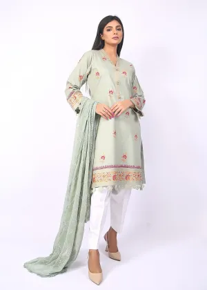 FashionPorters -Unstitched 3 Piece Block Printed Cotton Lawn Light Sage Green Suit SUS22-RY16