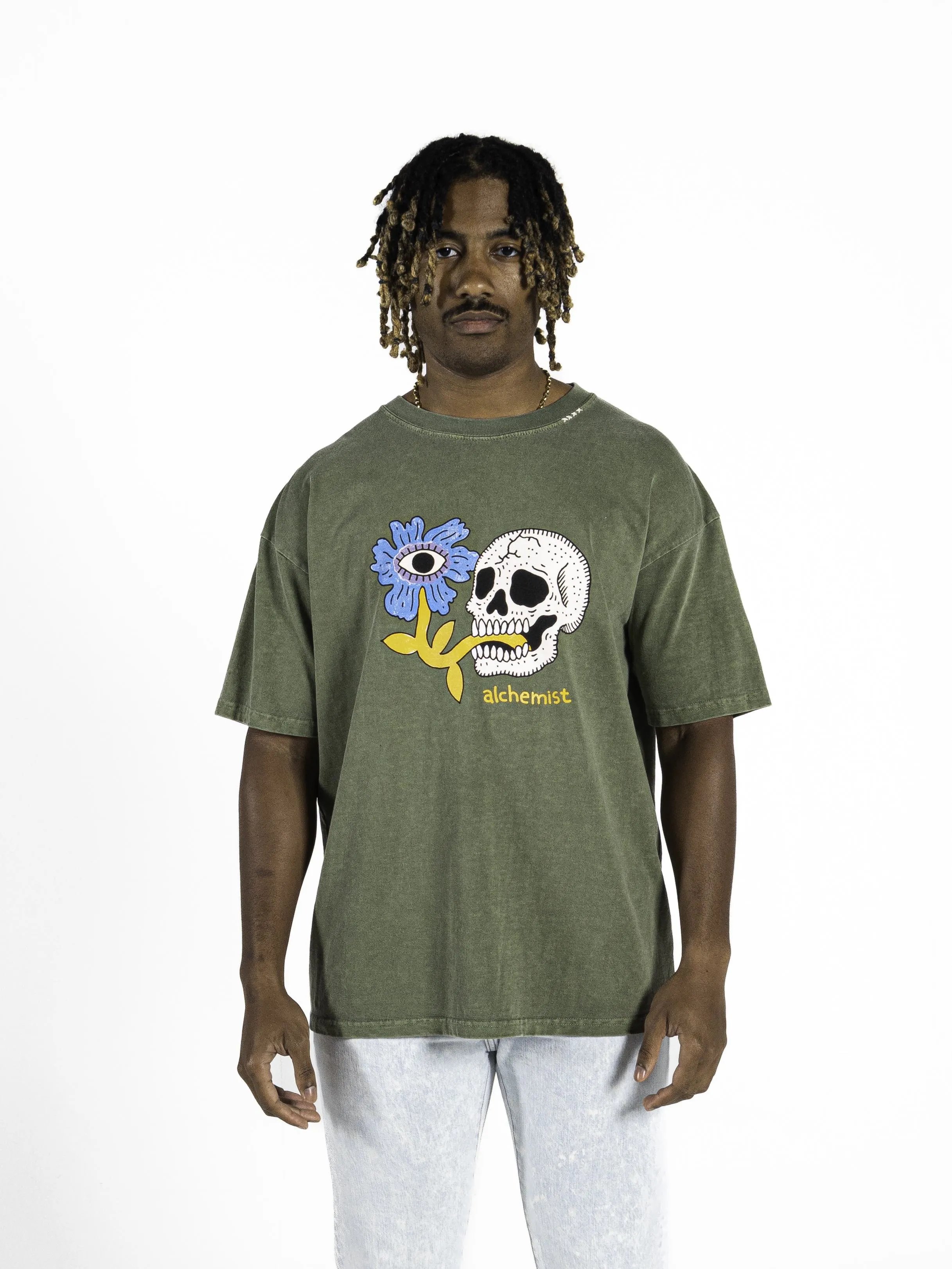 Floral Skull T-shirt - Defender Green