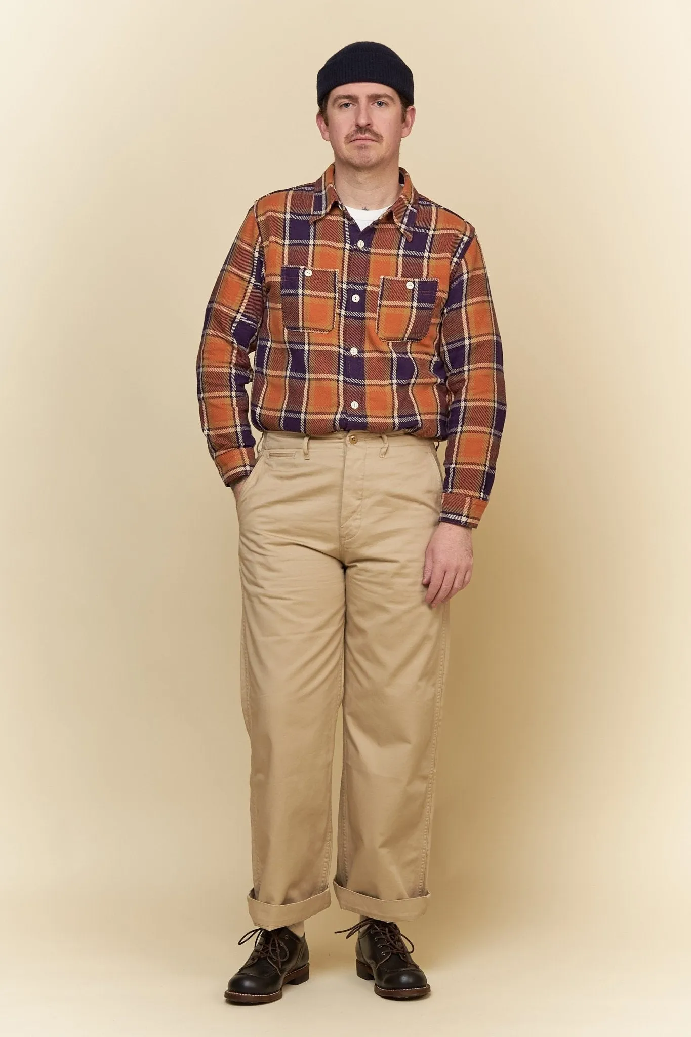 Fullcount Original Check Cotton Flannel Shirt - Dull Orange