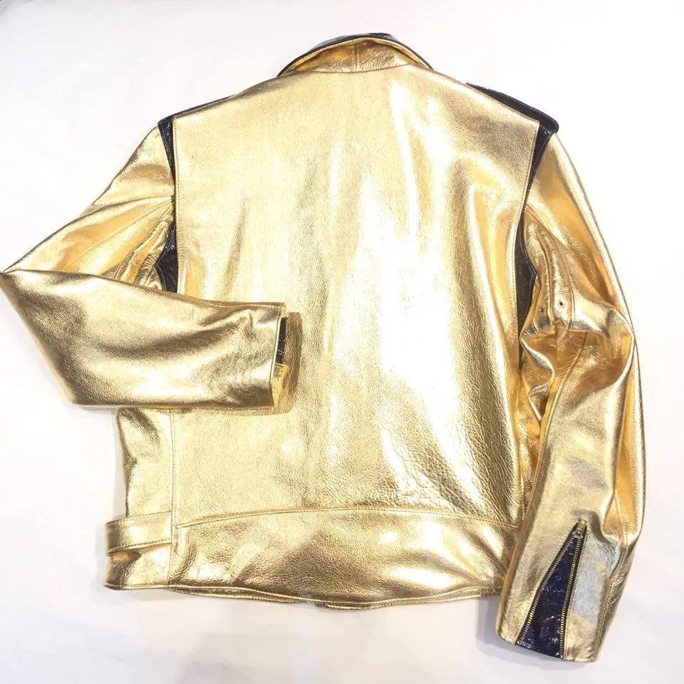 G-Gator Gold/Navy Cowhide/Patent Leather Biker Jacket