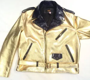 G-Gator Gold/Navy Cowhide/Patent Leather Biker Jacket