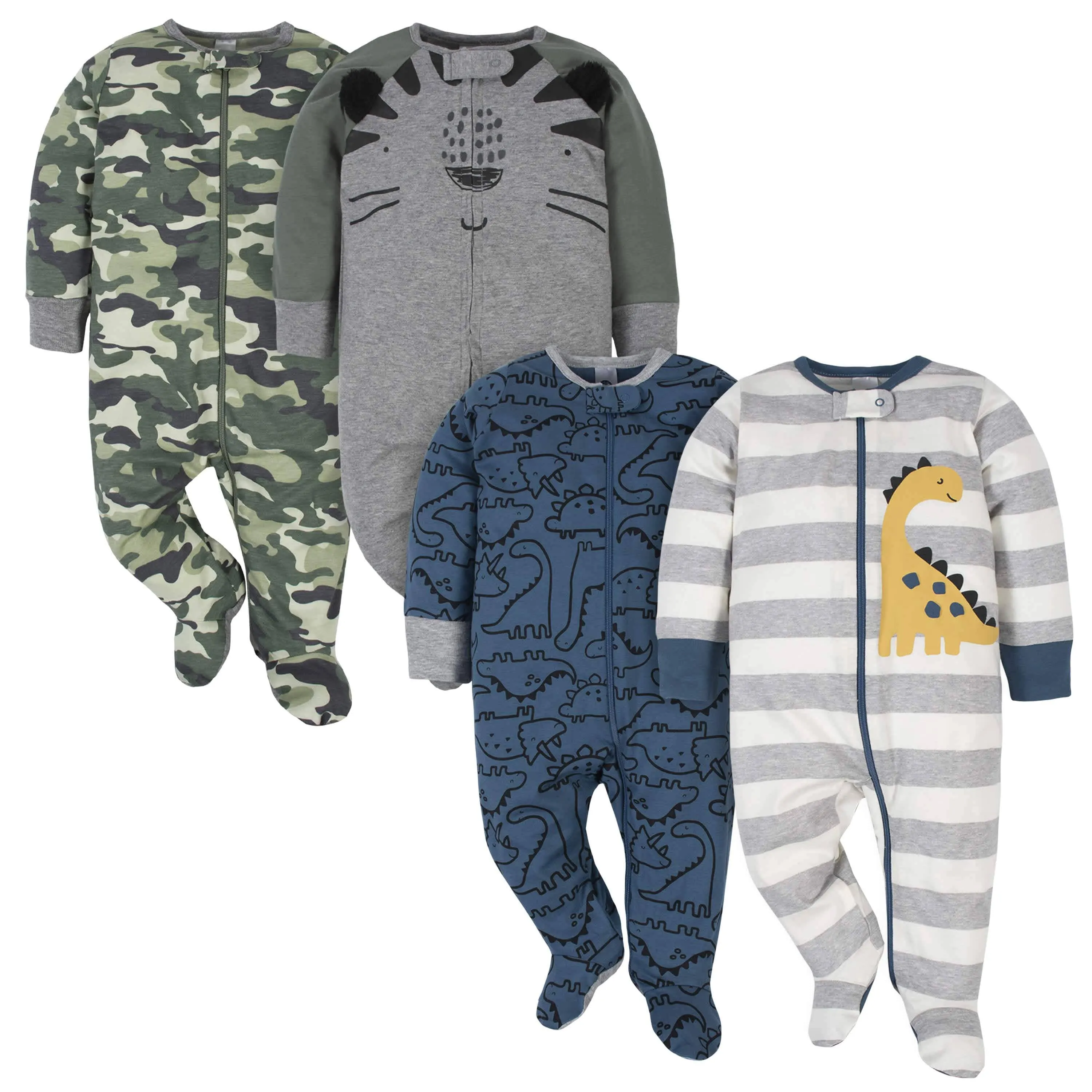 Gerber® 4-Pack Baby Boys Dino & Tiger Sleep 'N Play Bundle