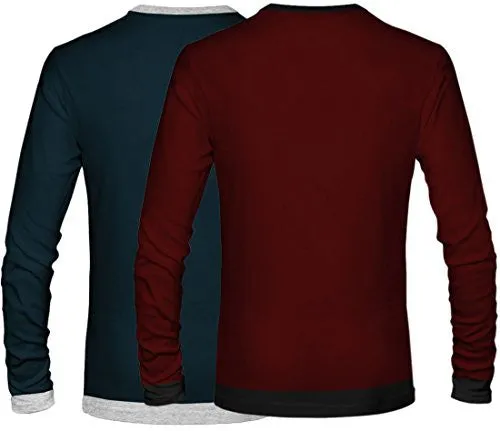 GHPC Men's Cotton Full Sleeve Round Neck Slim Fit T-Shirts (Combo of 2) (TS9004_3_4_S)