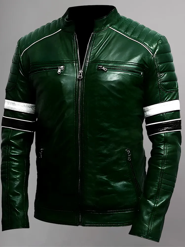 Green Men Biker Leather Jacket