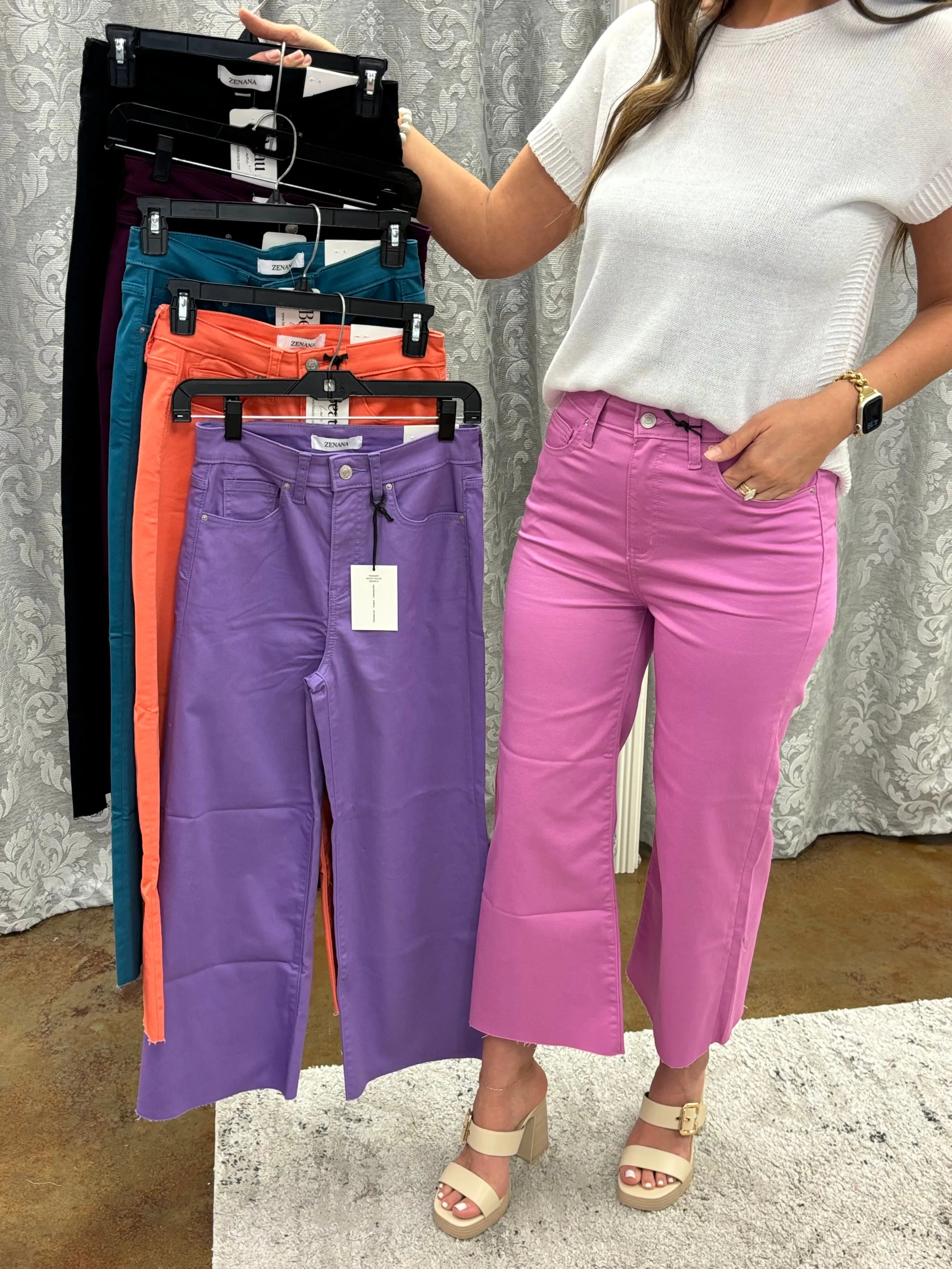 High Rise Flare Cropped Color Pant