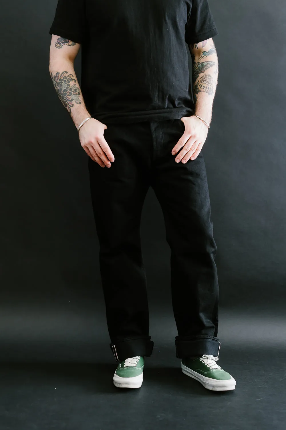 IH-634S-142bb - 14oz Selvedge Denim Straight Cut Jeans - Black/Black