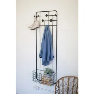 Kalalou - METAL WALL COAT RACK WITH STORAGE BASKET - CLL2275