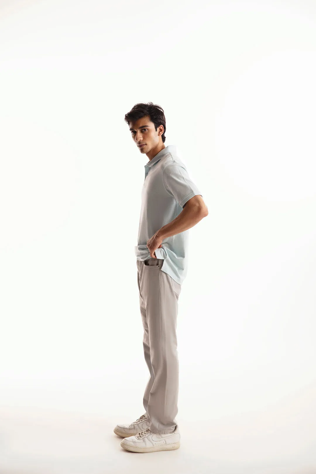 Light Grey Denim Chino Crossover Pants