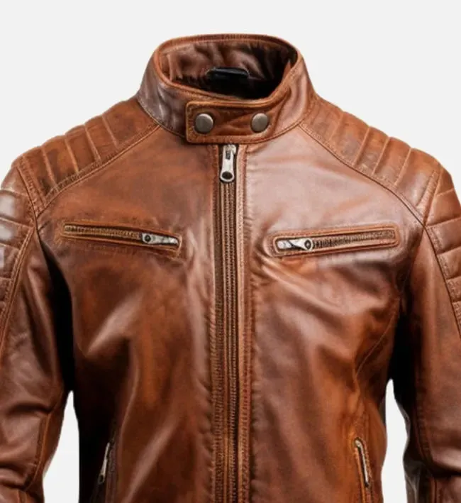 Men's Brown Leather Cafe Racer Jacket