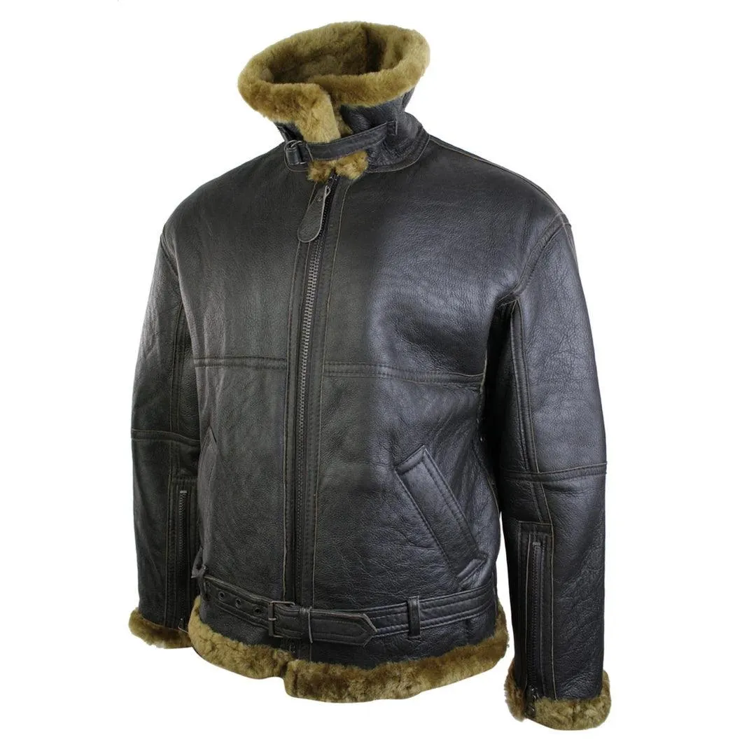 Mens Brown Original RAF Sheepskin Flying Pilot Jacket Classic Brown Ginger