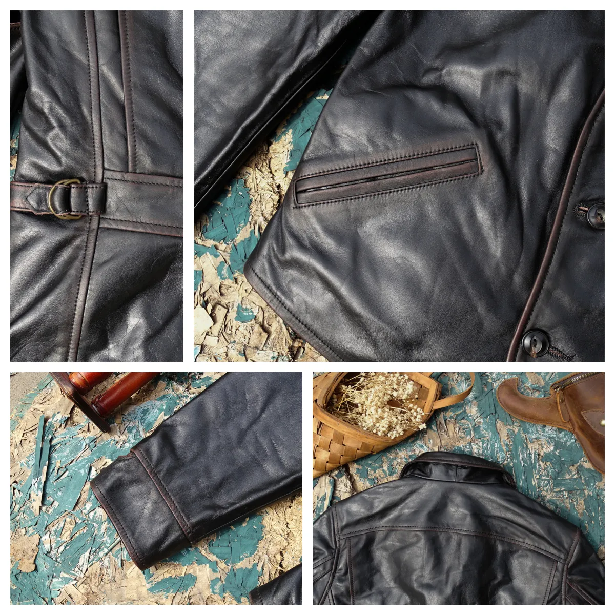 Men's Distressed Four Corners Leather Jacket