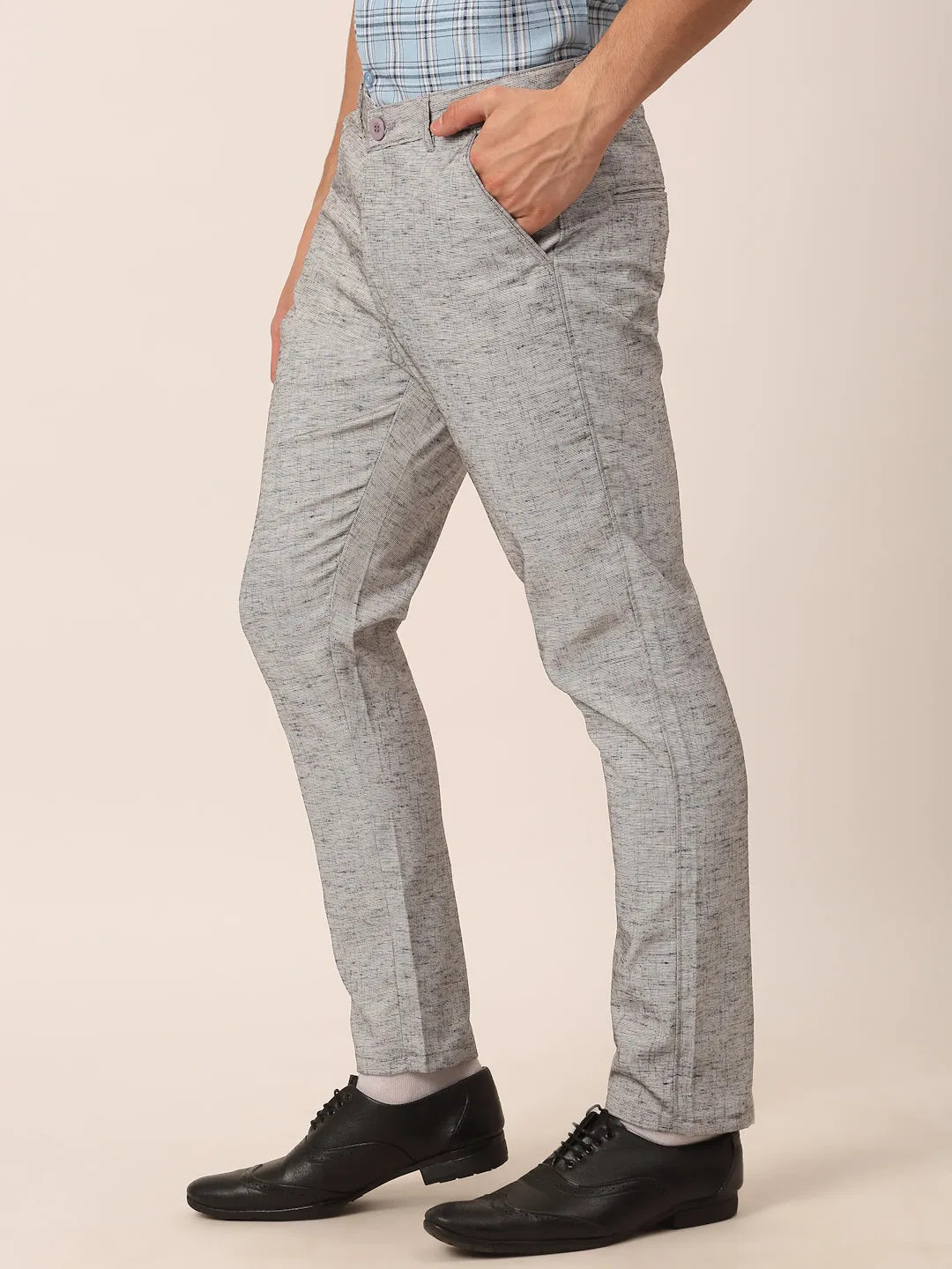 Men's Grey Linan Cotton Formal Trousers ( FGP 273 Grey ) - Jainish