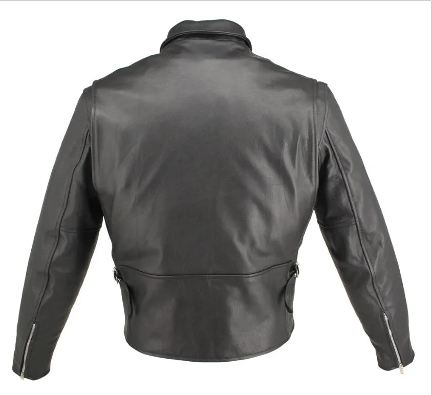 Men's Made in USA Black Horsehide Leather Motorcycle Jacket with Gun Pockets