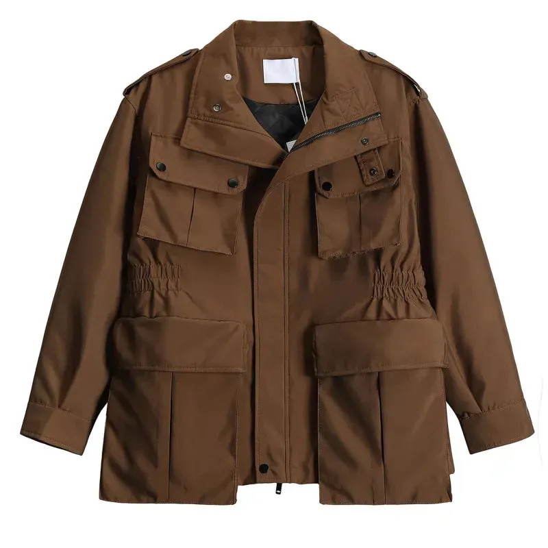 Men's Safari Jacket with Mulit-pockets and Stand Collar