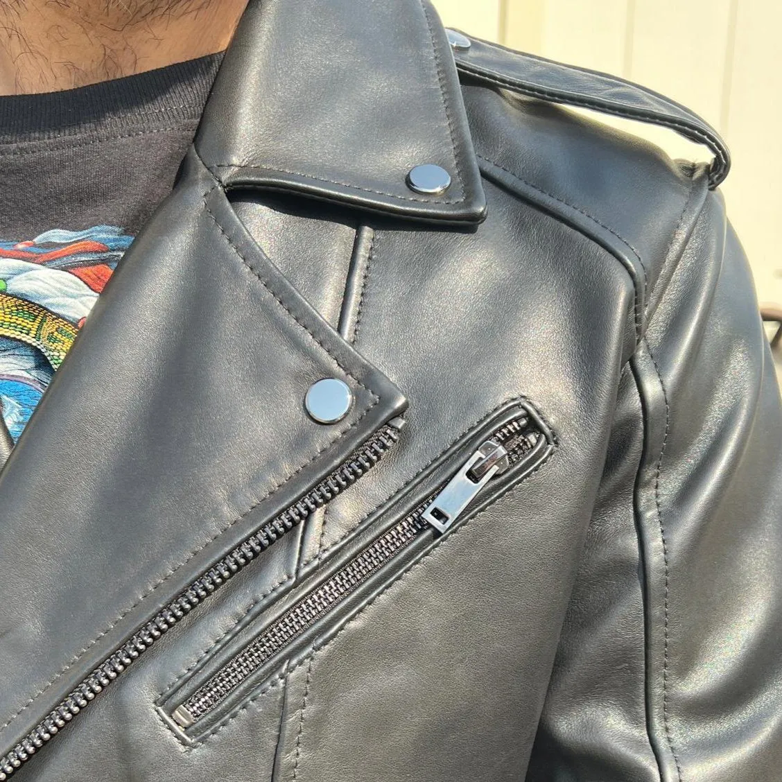 Men's Soft Lamb Leather Biker-Look Jacket