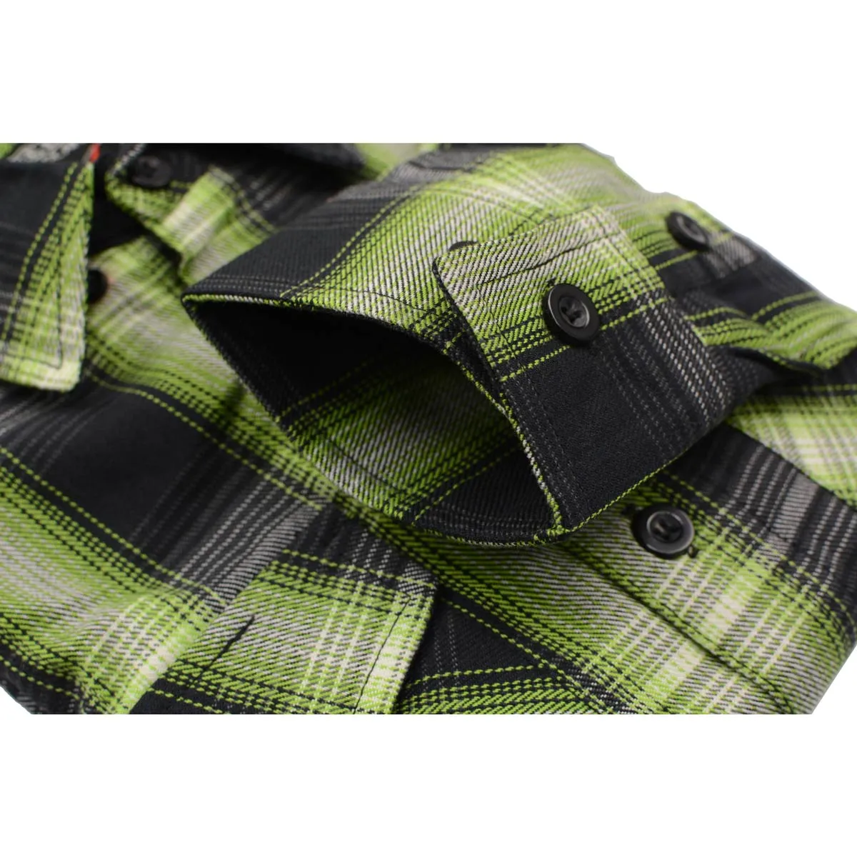 Milwaukee Leather MNG11657 Men's Black and Green with White Long Sleeve Cotton Flannel Shirt