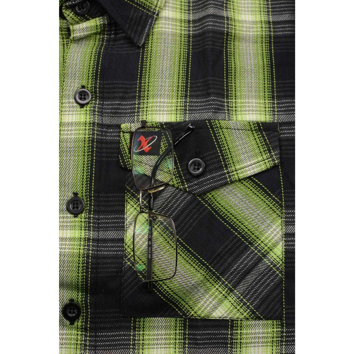 Milwaukee Leather MNG11657 Men's Black and Green with White Long Sleeve Cotton Flannel Shirt