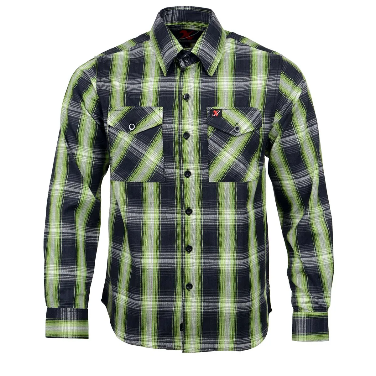 Milwaukee Leather MNG11657 Men's Black and Green with White Long Sleeve Cotton Flannel Shirt