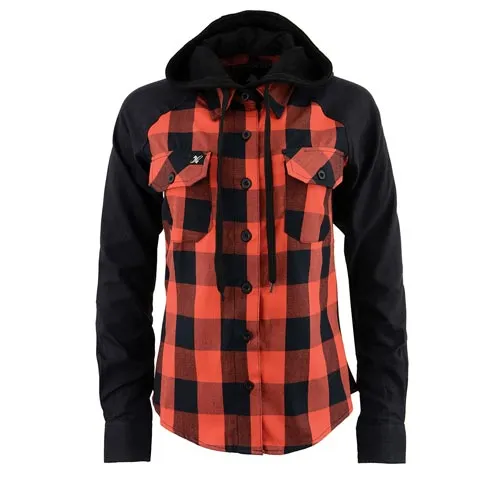 Milwaukee Leather MNG21602 Women's Casual Black and Red Long Sleeve Cotton Flannel Shirt with Hoodie