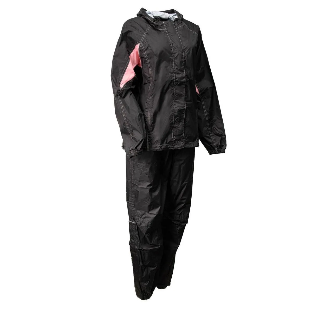 Milwaukee Leather MPL9607 Women's Black and Pink Water Resistant Rain Suit w/ Reflective Material and Hoodie