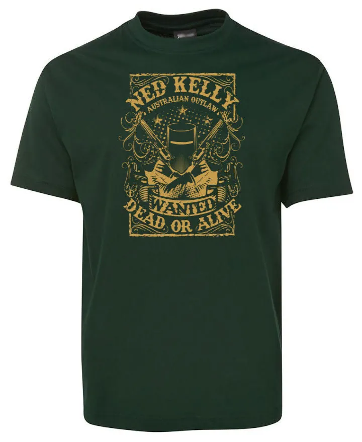 Ned Kelly Dead or Alive T-Shirt (Various Colours, Vegas Gold Print)