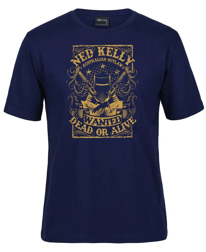 Ned Kelly Dead or Alive T-Shirt (Various Colours, Vegas Gold Print)