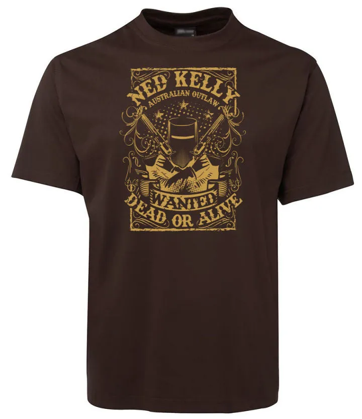 Ned Kelly Dead or Alive T-Shirt (Various Colours, Vegas Gold Print)