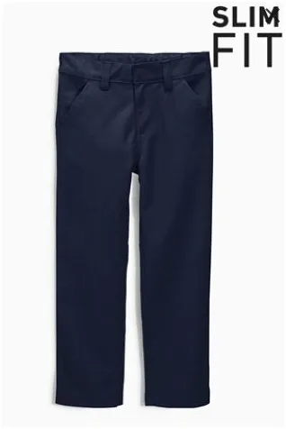 Next Boys Navy Flat Front Trousers Slim Fit