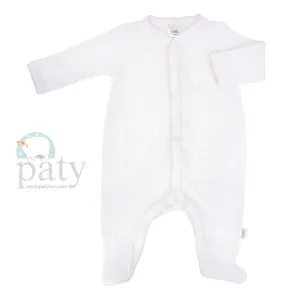 Paty Long Sleeve Footie White with Pink Trim