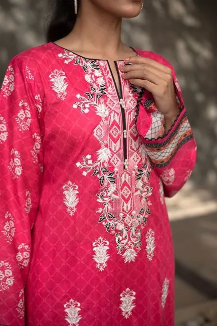 Pink Printed Lawn Pakistani Suit Set With Embroidery