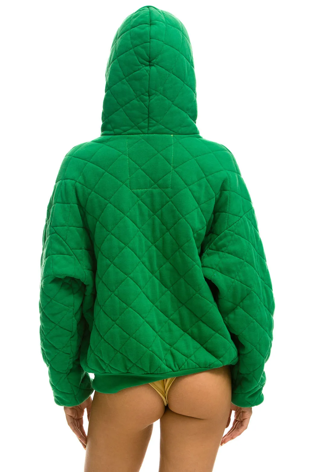 QUILTED RELAXED PULLOVER HOODIE - KELLY GREEN